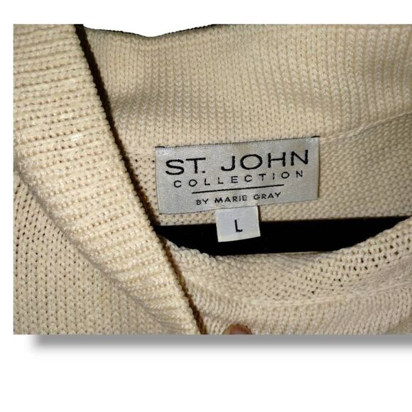 St. John Collection Marie Gray Sweater Sz Large Sequin Fair Isle Mock Turtleneck - Picture 6 of 11